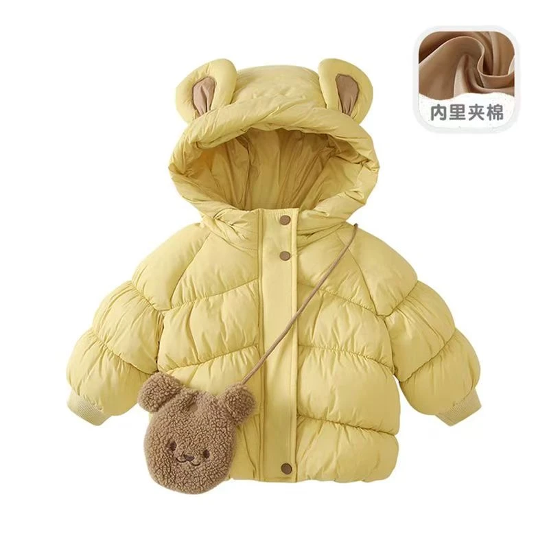 C04女童秋冬黄色连帽棉服