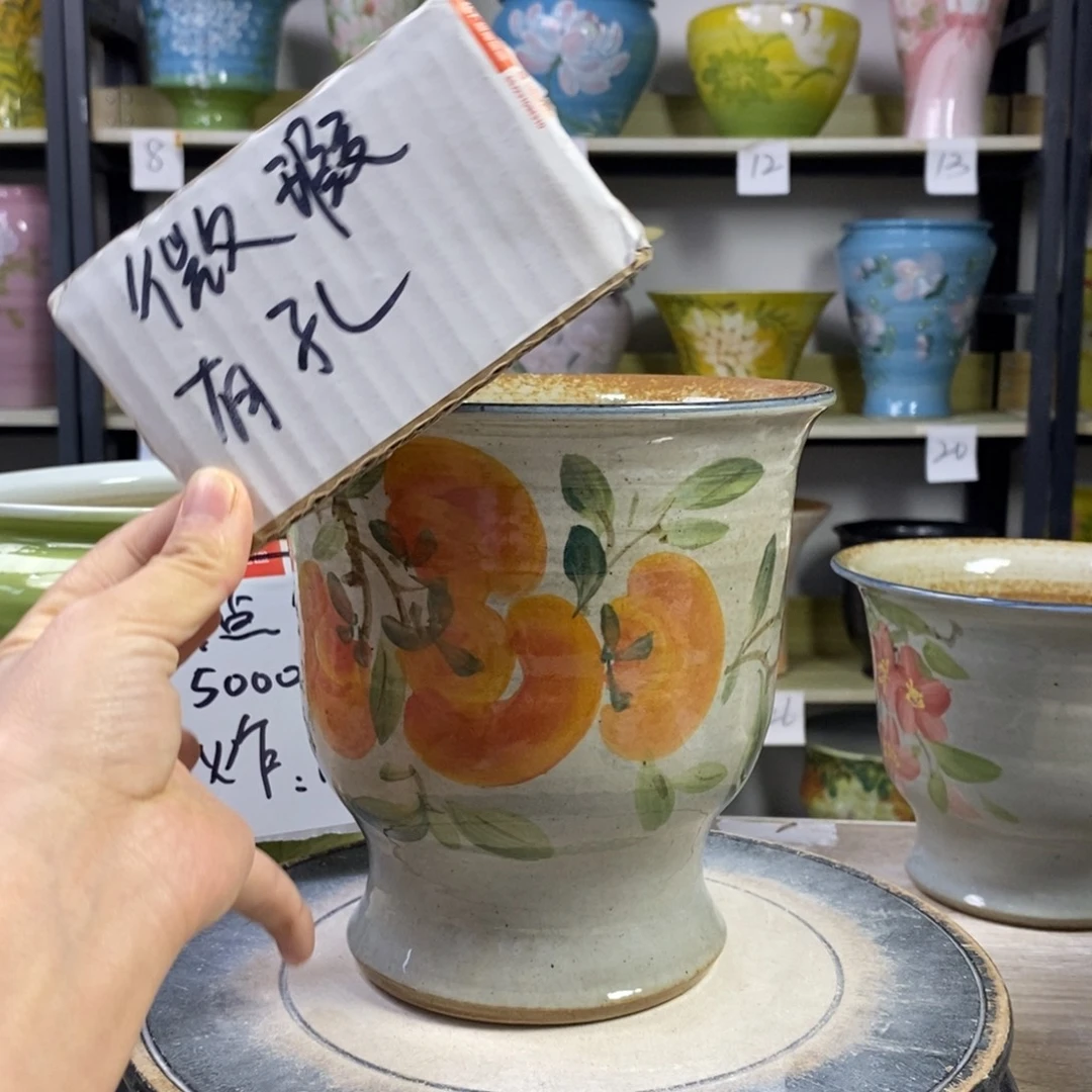 雾***…景德镇手工手绘陶瓷花盆