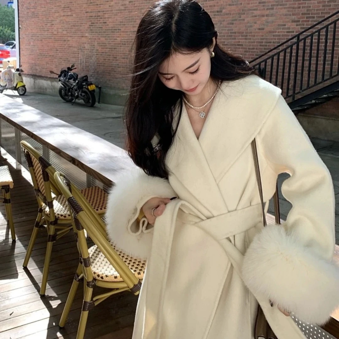 【新升级冬日摩洛哥】气质轻奢双面羊毛长款高级感狐狸毛大衣外套