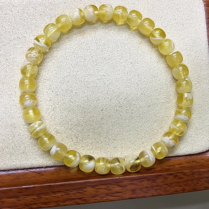 琥珀未镶嵌手链金白老型手串5.2g