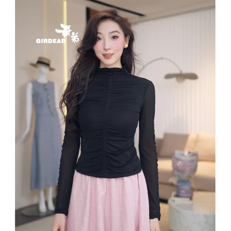 GIRDEAR/哥弟新款经典时尚休闲百搭修身显瘦长袖网衫T恤女130101