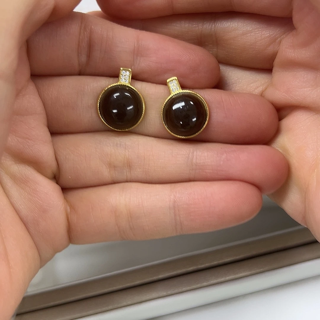 银S925镶嵌和田玉耳饰娟*