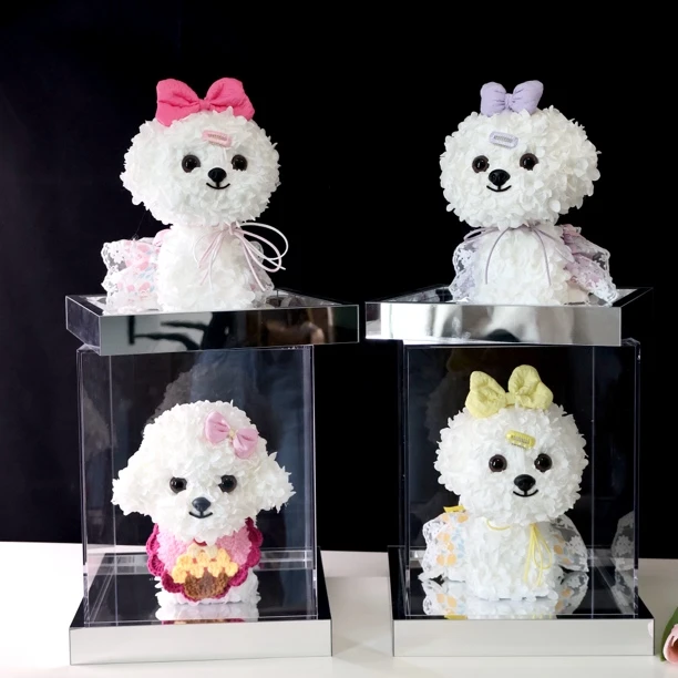 真花狗狗永生花礼盒比熊马尔济斯摆件送男女生生日纪念日高级礼物