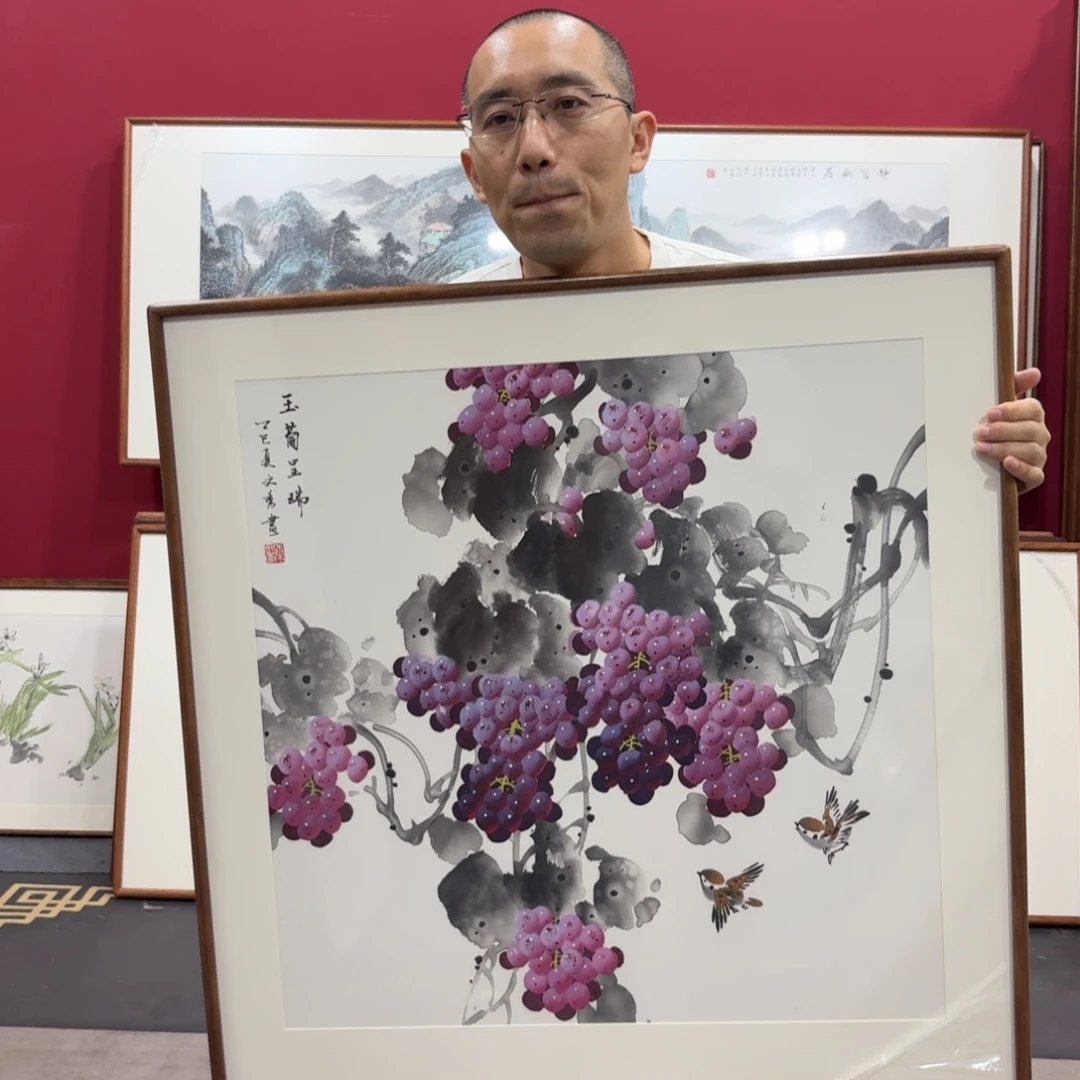 国画带框绘画80/80尺寸