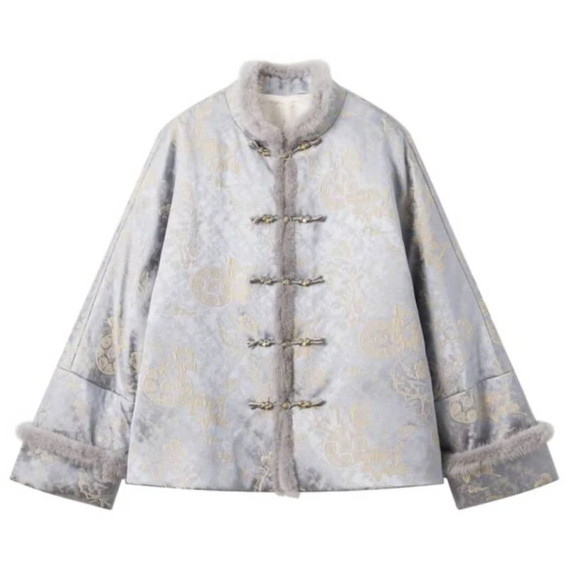 清-新中式重工刺绣拼接棉服女国风夹棉外套2024D2677九七