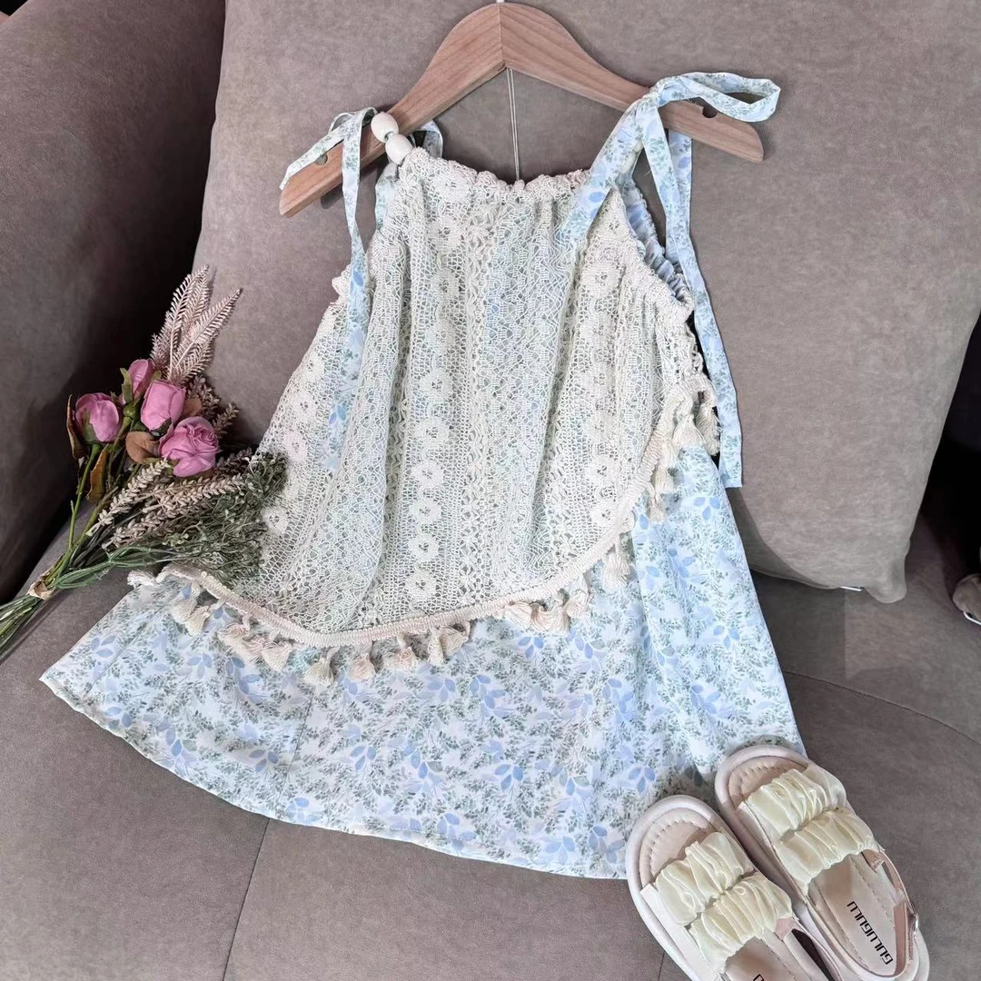 2025新款吊带裙女童夏季连衣裙洋气儿童装碎花公主裙女孩夏装裙子