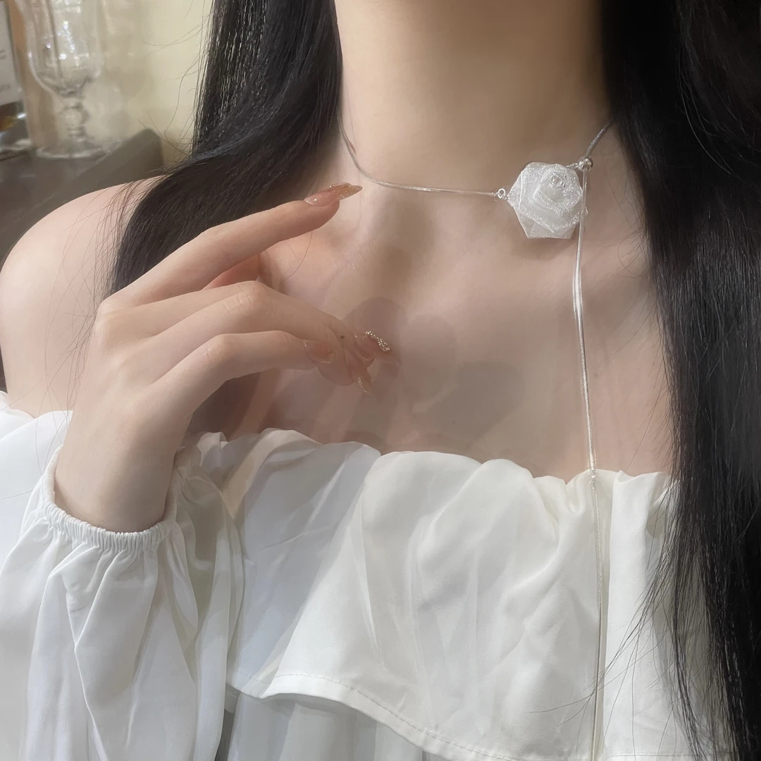 白月光系列玫瑰花ins小众轻奢可抽拉锁骨链S-017