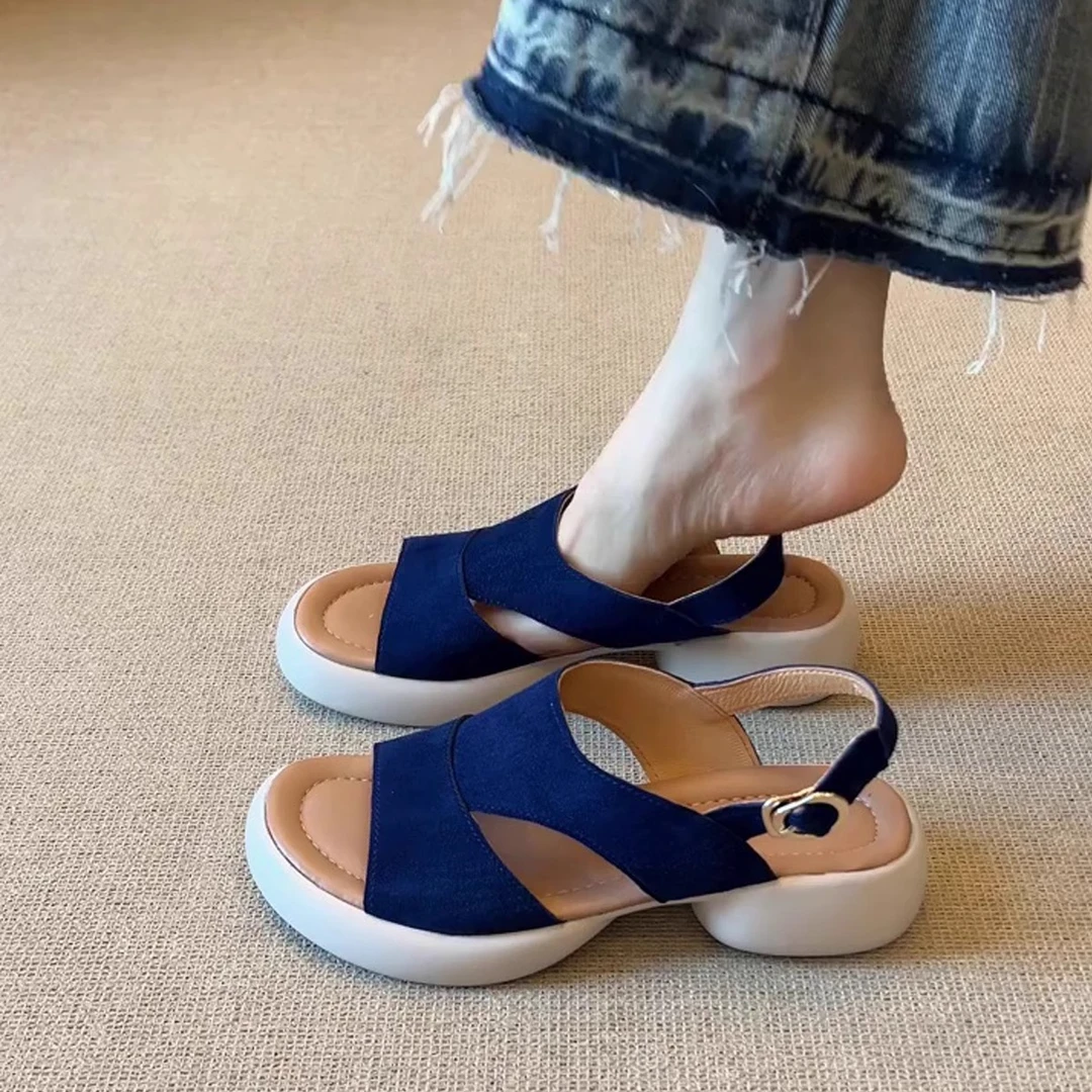 羊皮版~夏季新款磨砂新款厚底罗马凉鞋女松糕底露趾复古时尚女鞋