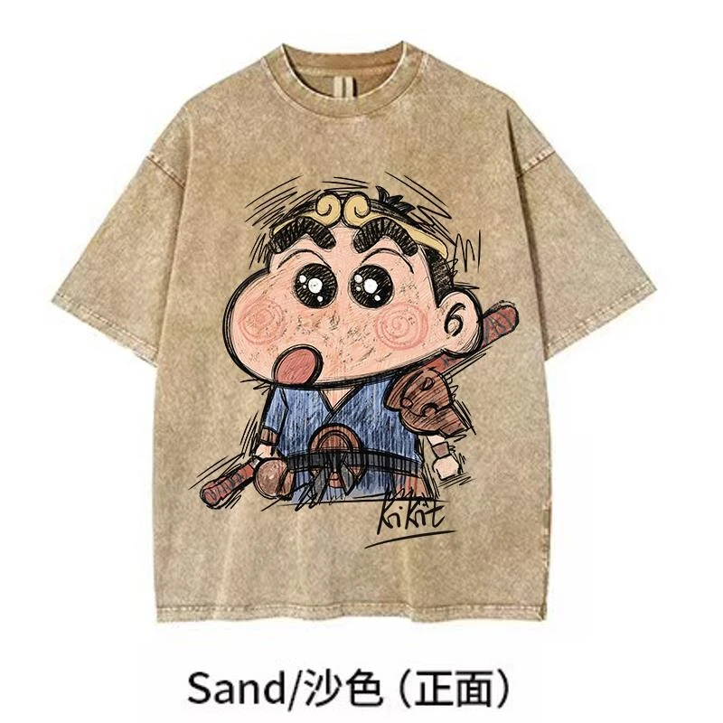【小新猴】}KiKiTee oversize洗水做旧风宽松260g纯棉痞帅手绘T恤