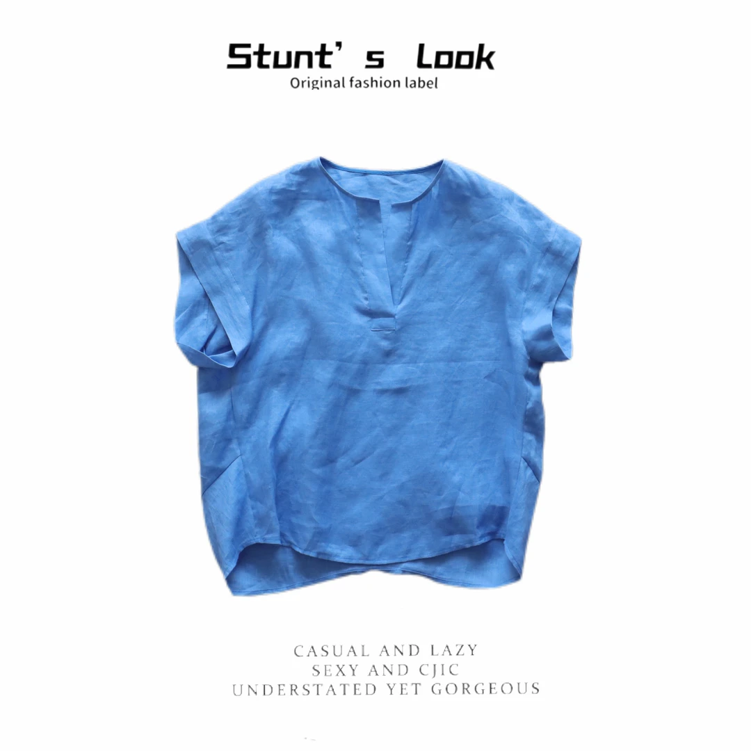 夏季100苎麻半开领休闲衬衫1525