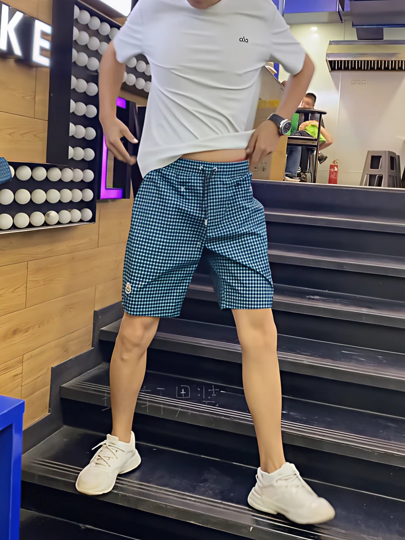 速干成人韩版格子印花夏季短裤裤子沙滩百搭运动