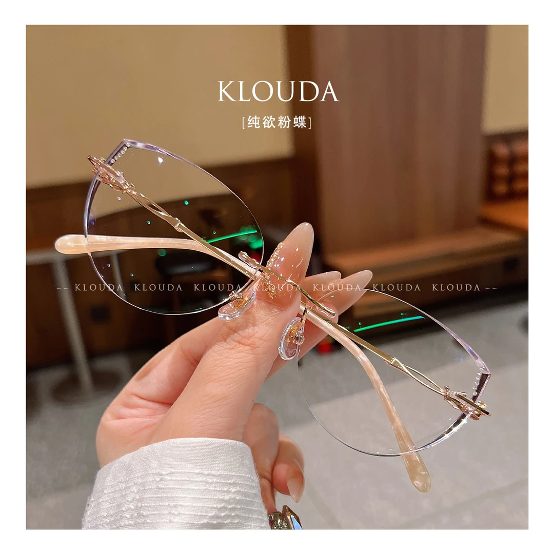 Klouda【纯欲粉蝶】精致女神无框眼镜网红时尚超轻蝶形近视定制度数