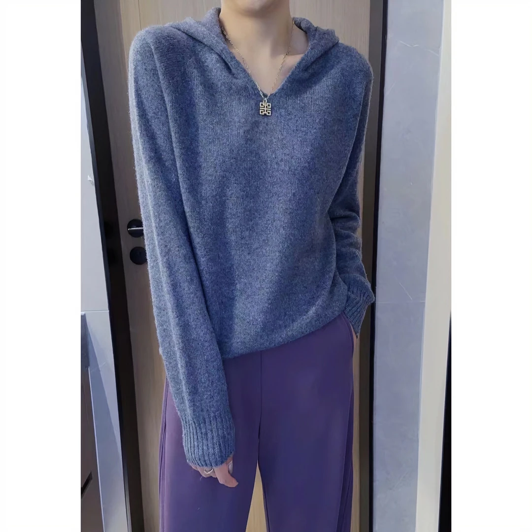 静姐【重磅款】秋冬季一线成衣U型领连帽套头轻盈针织毛衣帽衫C10