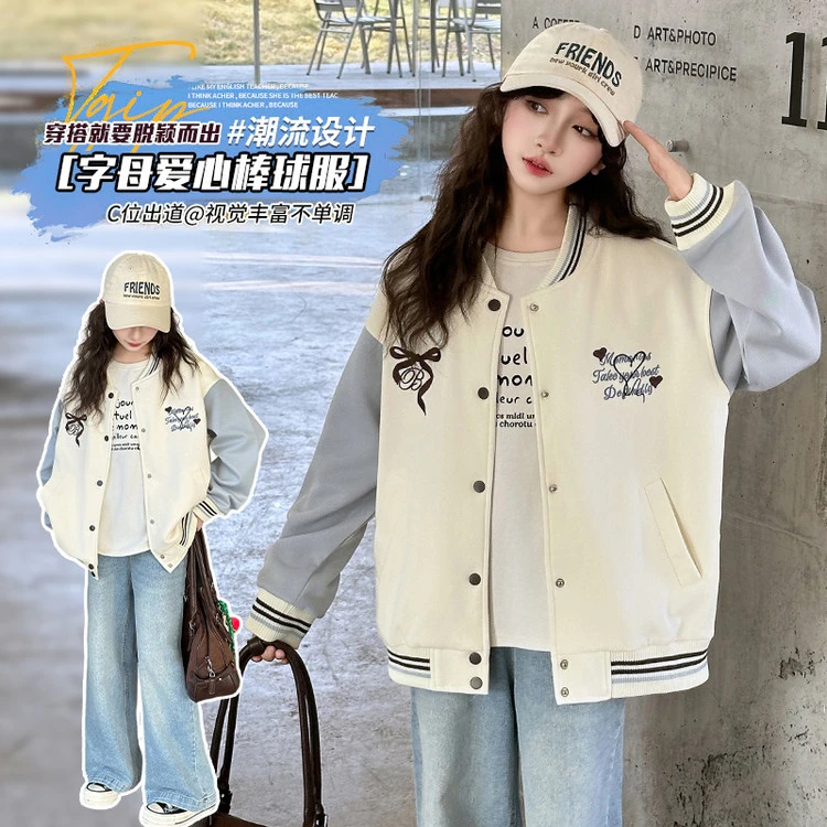 女童棒球服秋季2025新款中大童休闲洋气外套初中生春装5-16岁14岁