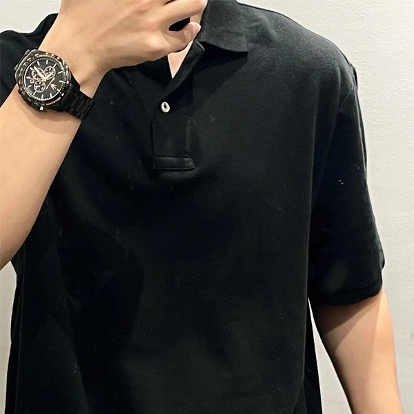 夏款纯棉老钱风百搭男女情侣休闲翻领Polo衫