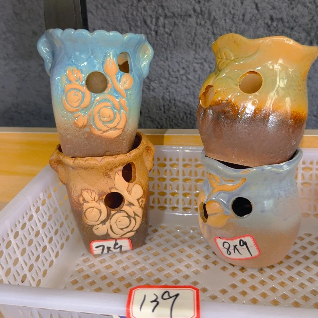 紫砂花盆粗陶精雕