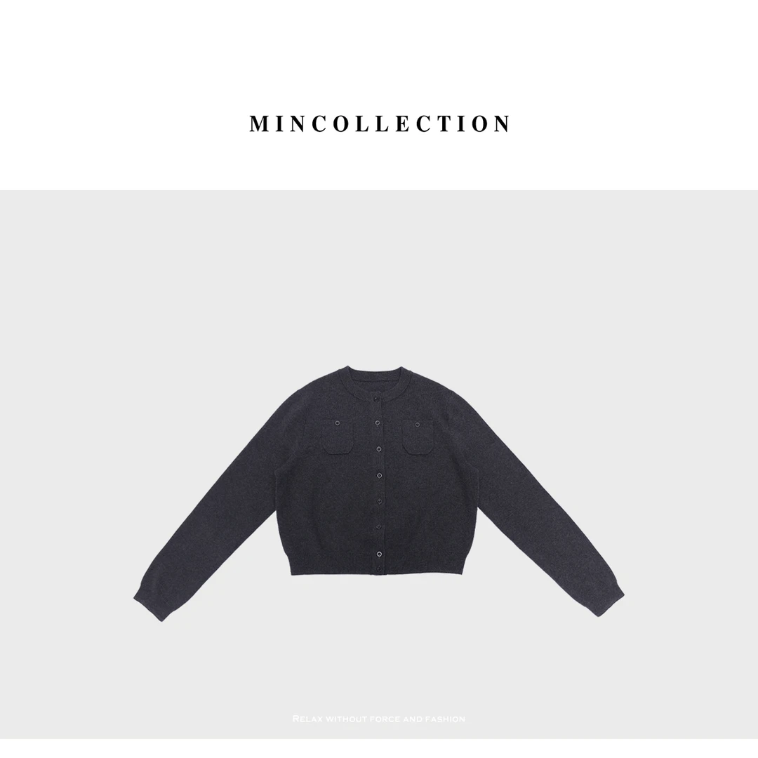 DE Mincollection机场灰开衫/秋季高密交织舒适圆领针织开衫40103