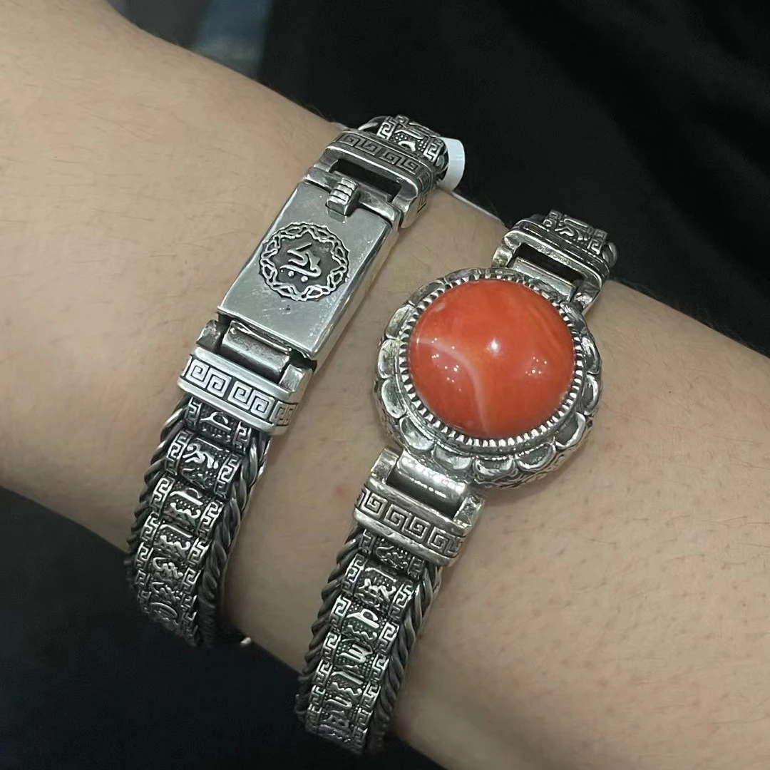 足银手链 纯银民族真宝石手链