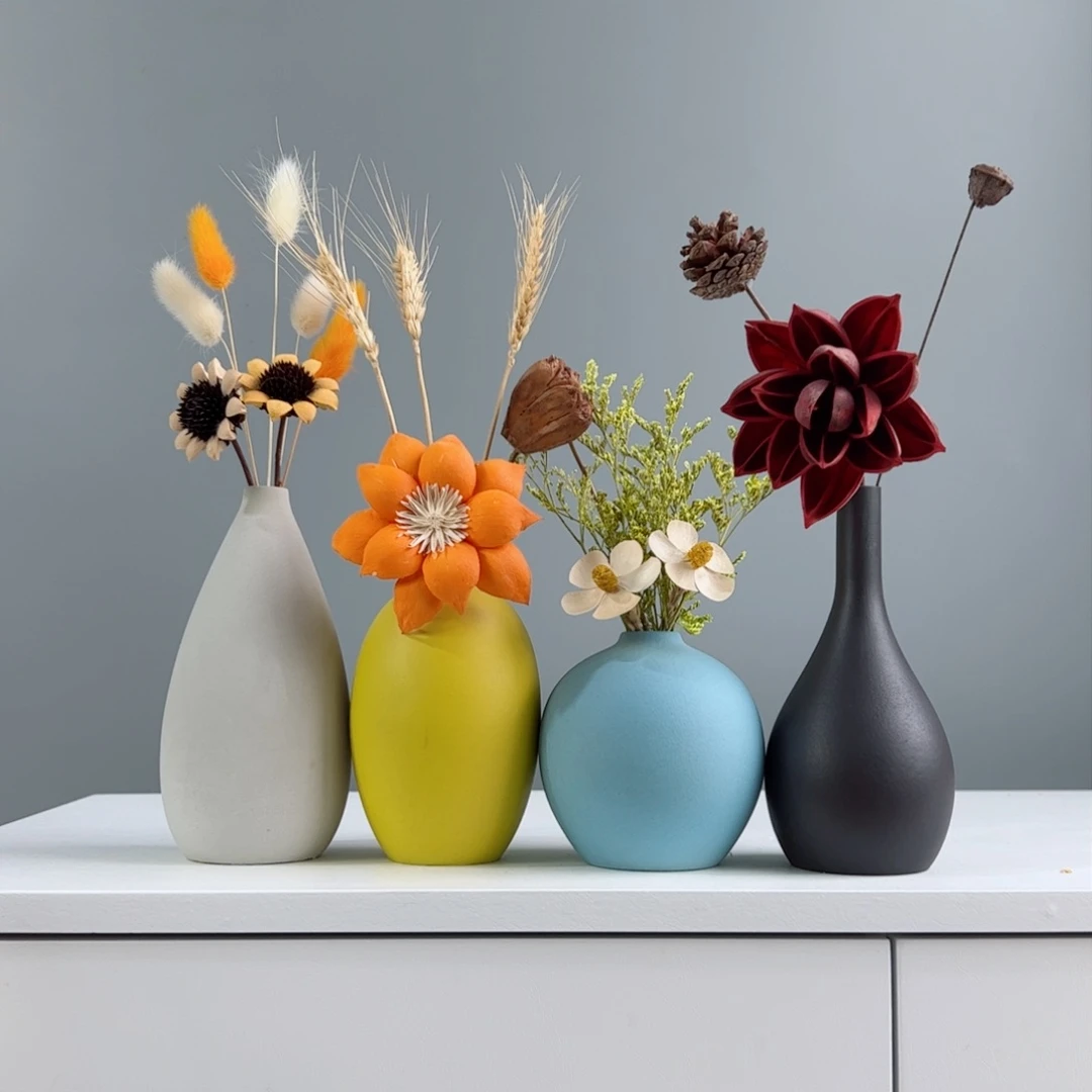 摆件陶瓷花瓶摆件含花总高约20-30cm