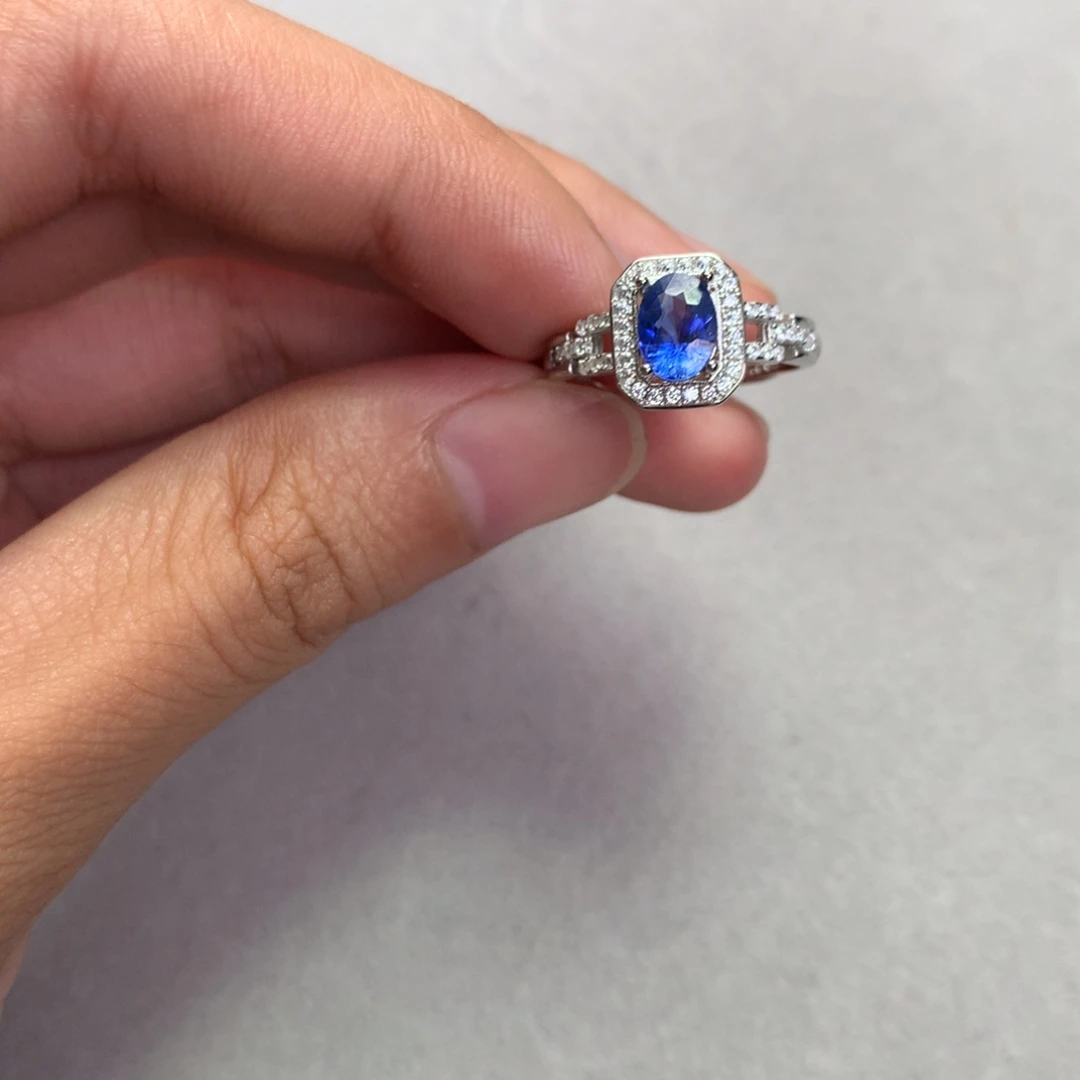 戒指蓝宝石银S925镶嵌Q*Y定制不退换