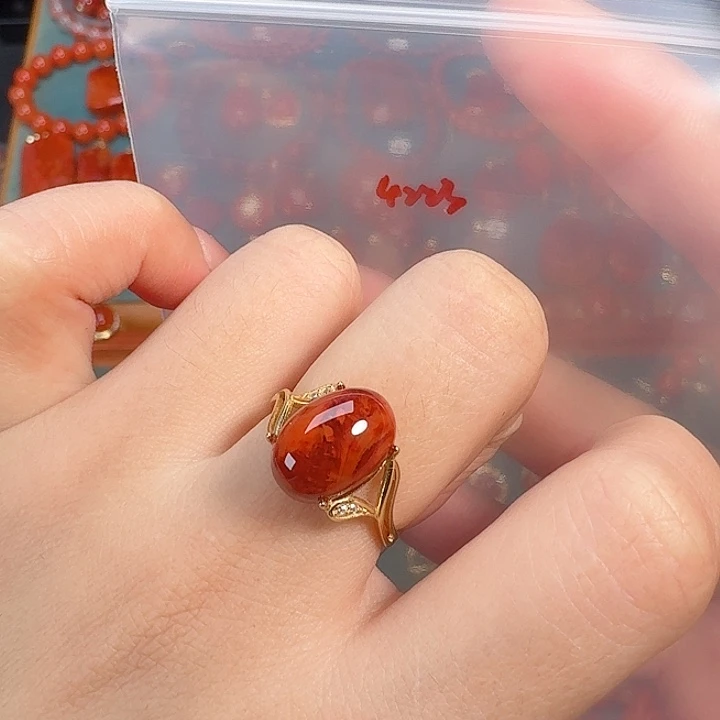 南红玛瑙银S925镶嵌戒指