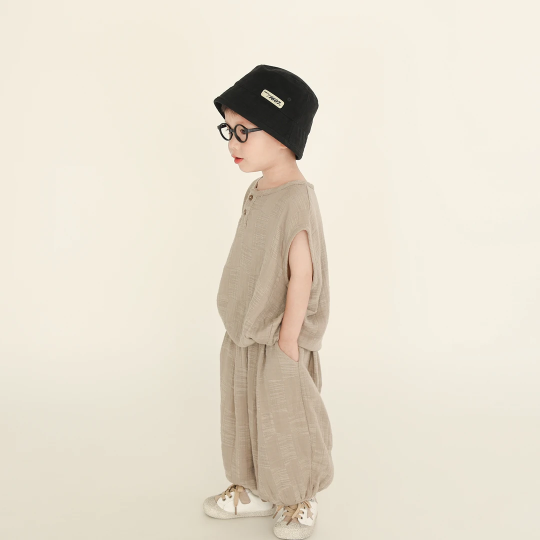 透气棉纱~儿童宝宝套装两件套2025夏季T恤+束脚长裤韩版宽松休闲