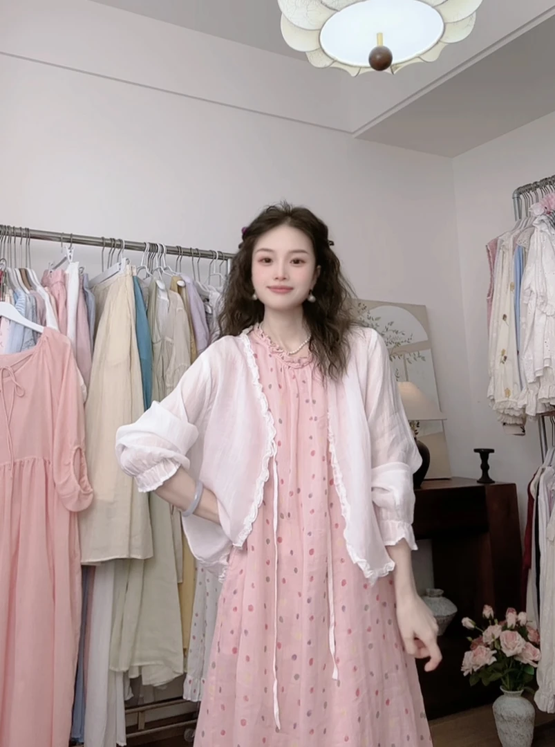 可衣-【木耳V领系带开衫】甜美韩系减龄木耳花边苎麻衬衫长袖防晒