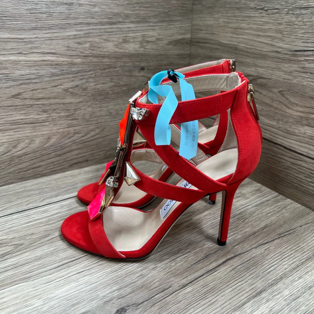 未使用 JIMMY CHOO/吉米周 红丝绒高跟凉鞋 35码/全新/无配件