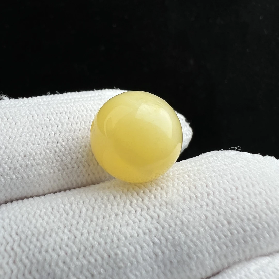 A1804天然蜜蜡鸡油黄圆珠 13.5mm支持鉴定 假一罚四