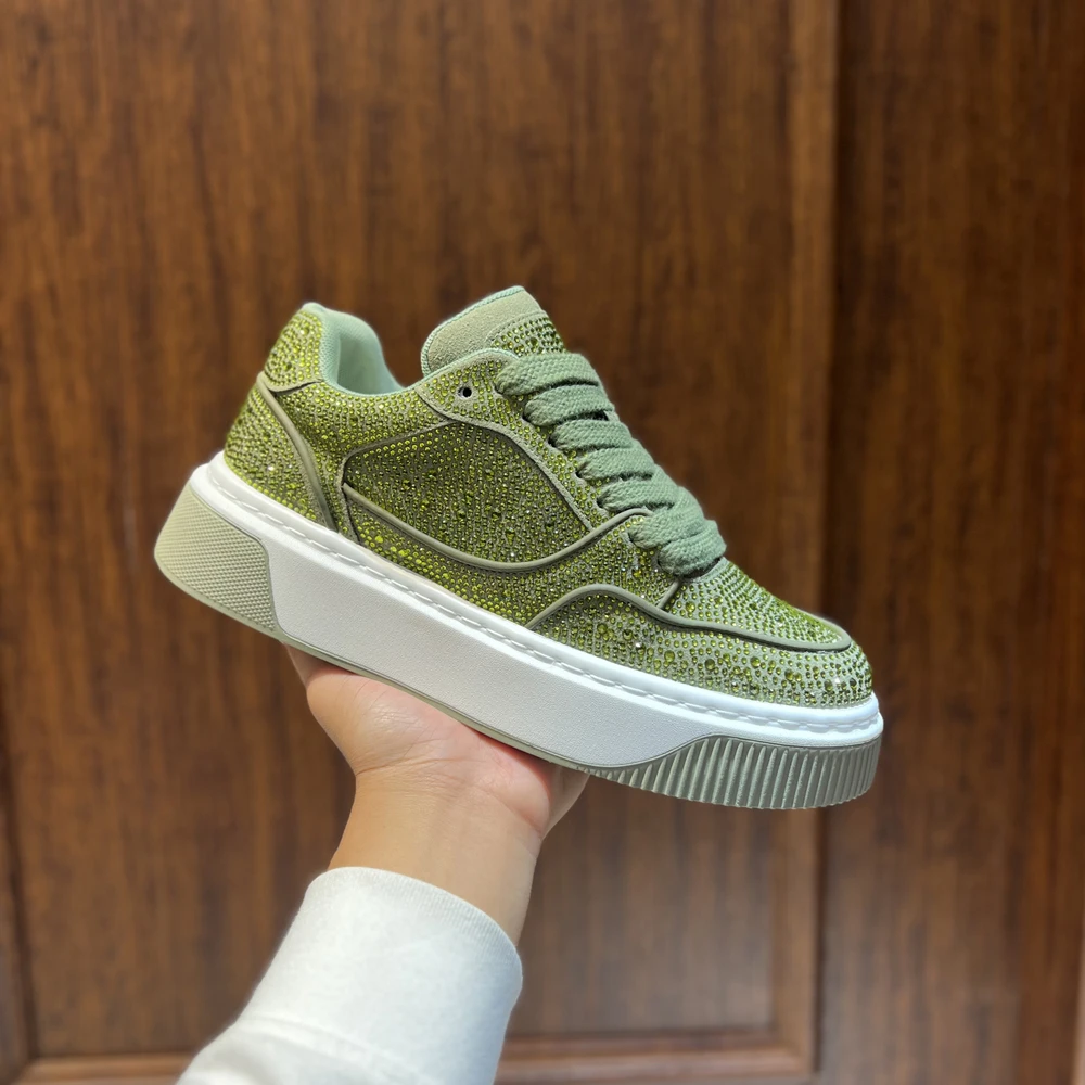 闪光烫钻轻奢厚底板鞋时尚运动百搭软底软面舒适男士潮流休闲鞋秋