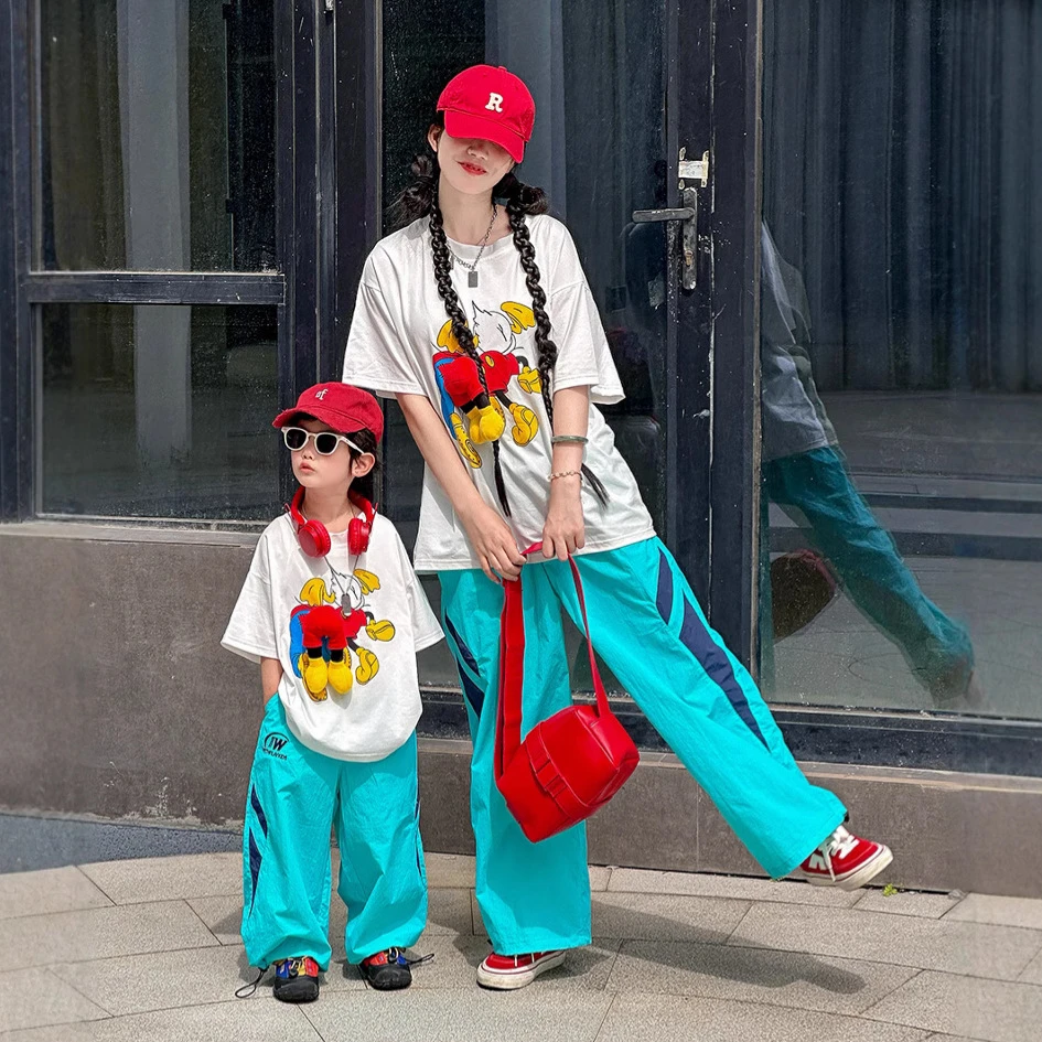 儿童慵懒风套装夏季男女童卡通玩偶短袖T恤+工装休闲裤潮