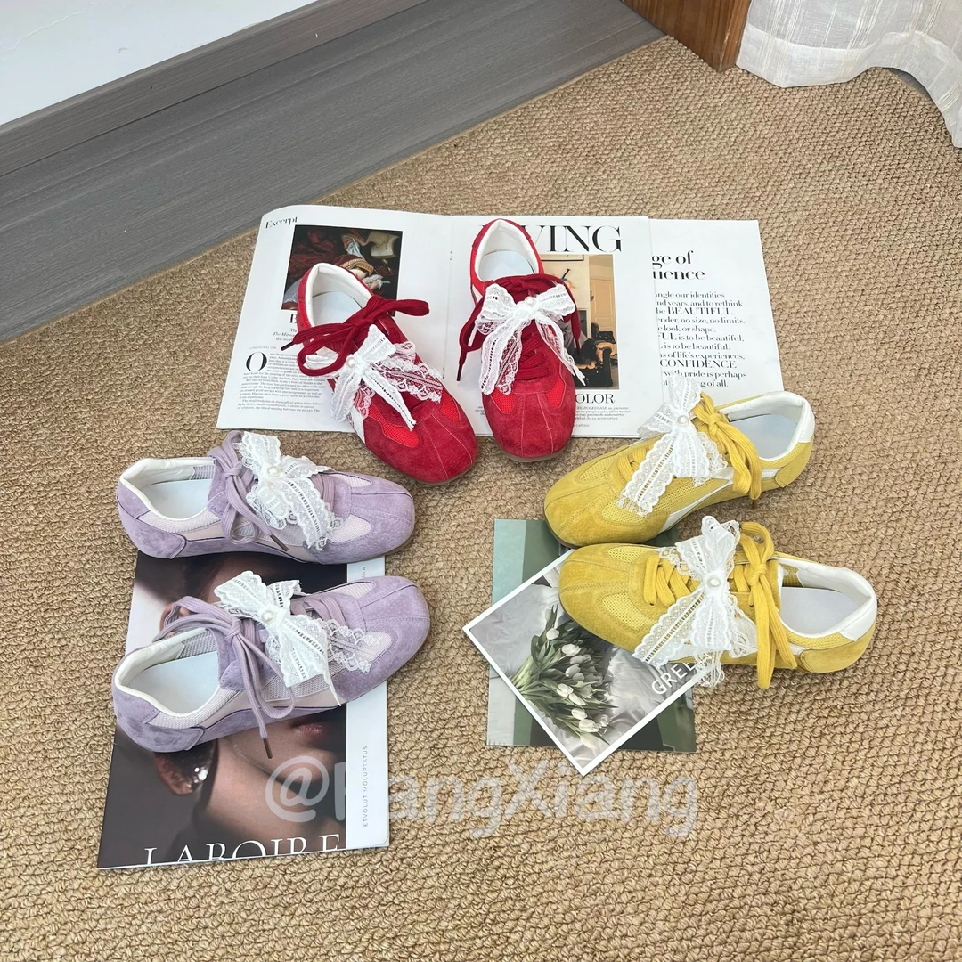 【方向】2025年春夏新款内增高蕾丝蝴蝶结透气德训鞋休闲运动鞋潮