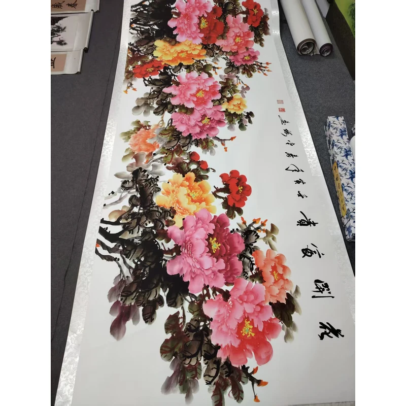 3米《花开富贵》-横幅-客厅-花鸟挂画