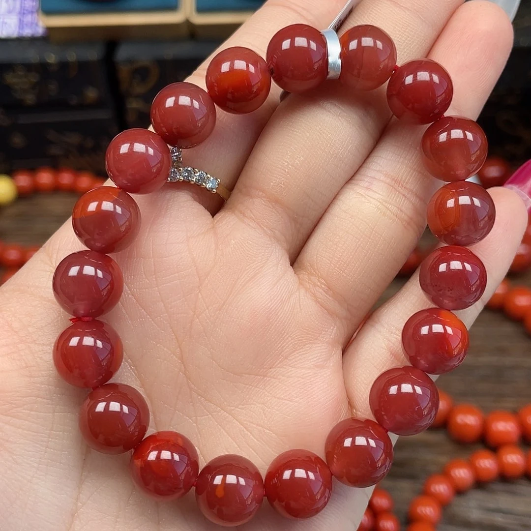 南红玛瑙未镶嵌手串九口老料紫云赤焰卡10mm+