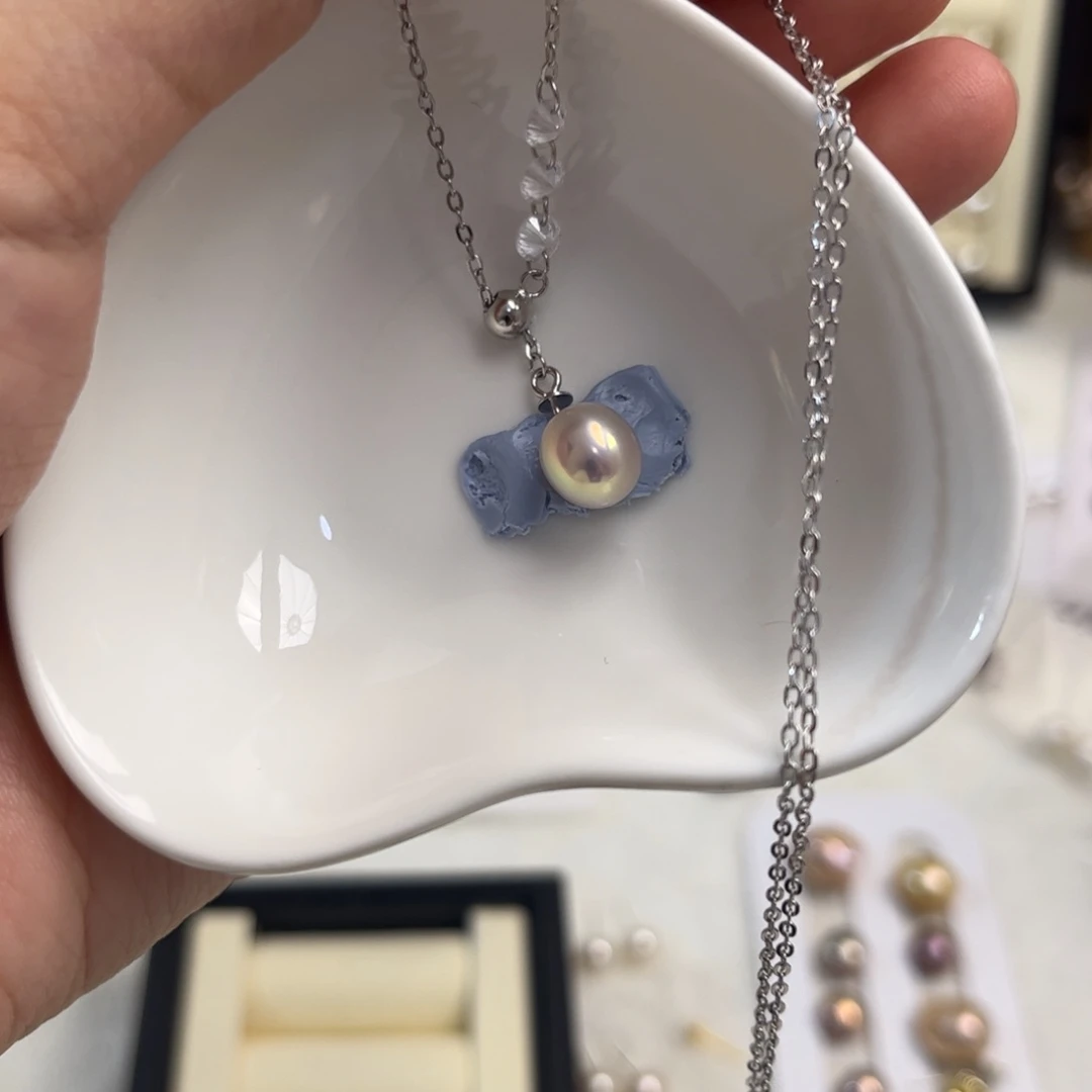 淡水珍珠银S925镶嵌颈饰8mm