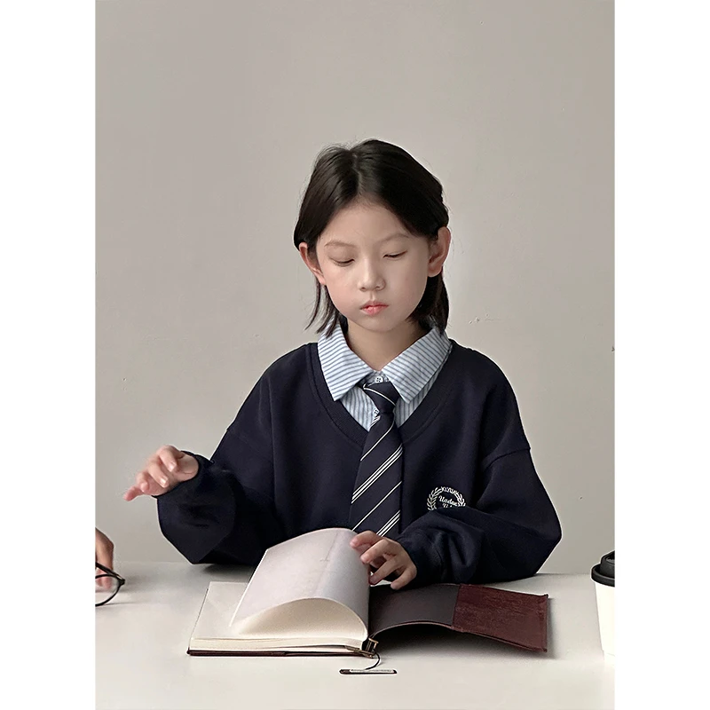 柒号童仓男童卫衣春秋韩版中大童POLO领藏青上衣潮装儿童圆领长袖