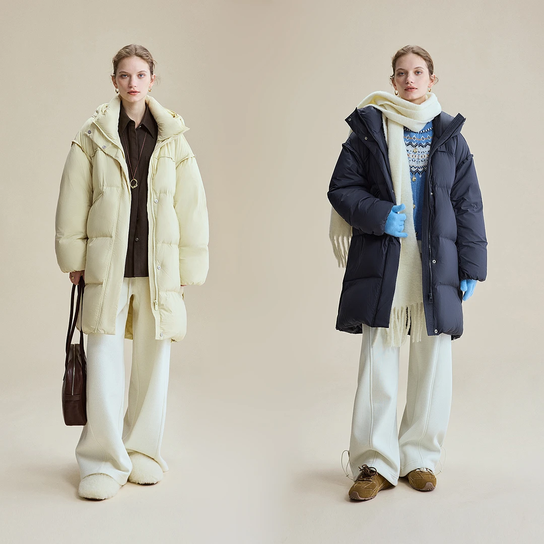 鲸乎95白鹅绒中长款泡芙羽绒服女25秋冬保暖加厚蓬松立领连帽外套