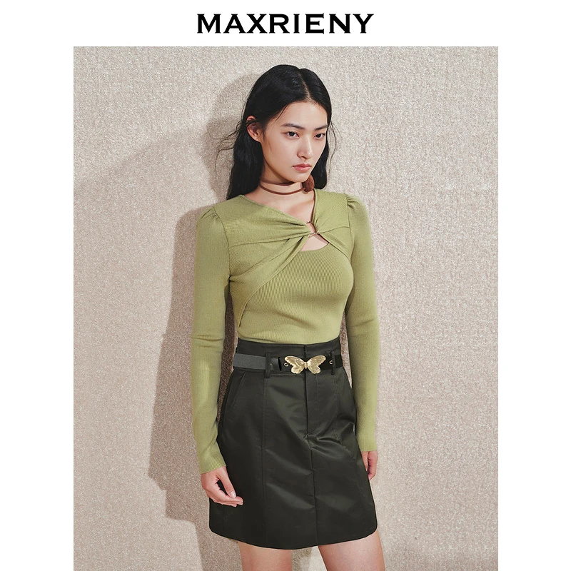 【初依专属】【商场同款】MAXRIENY褶皱套头针织毛衫冬女装上衣