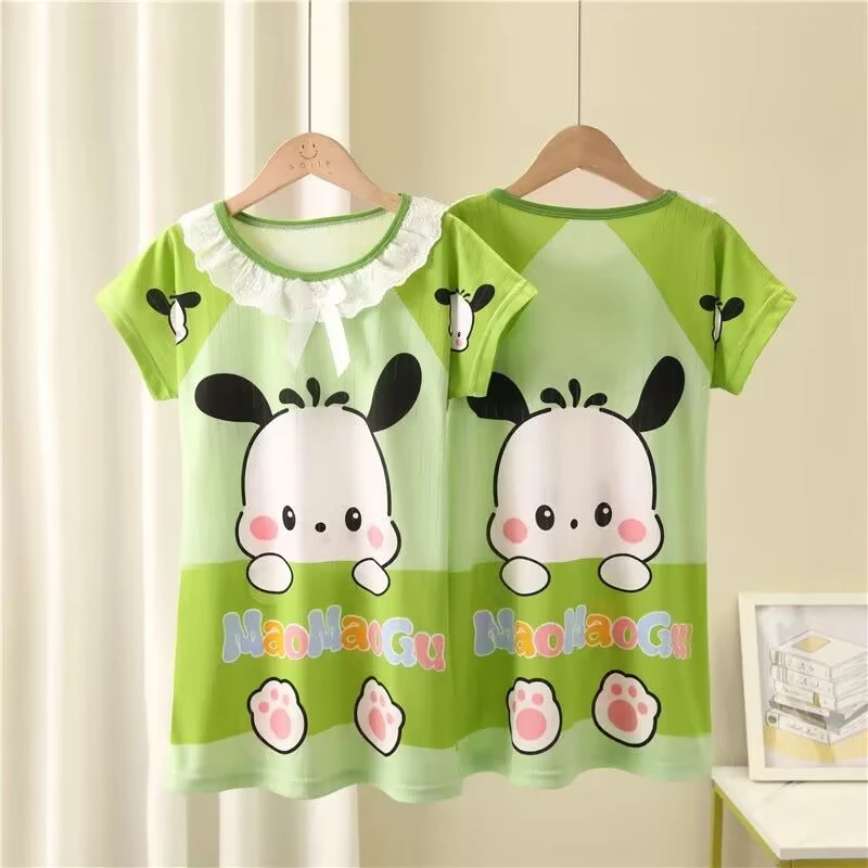 女童女孩睡裙夏季薄款透气短袖公主风中大童家居服亲子装ol睡裙