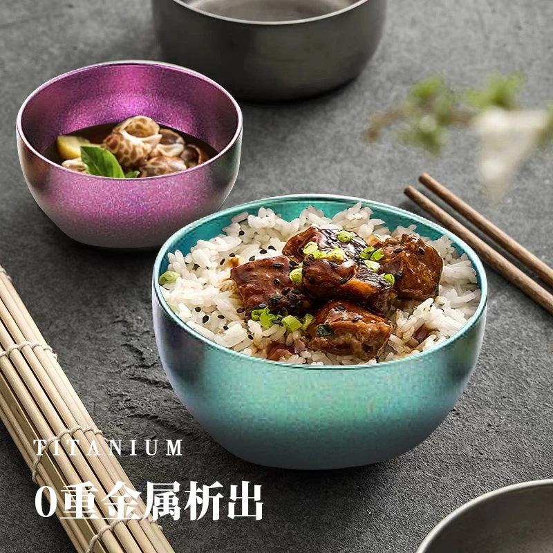 [厂家直销]纯钛双层防烫碗300ml钛碗粥碗食堂餐碗调料碗汤盆面碗