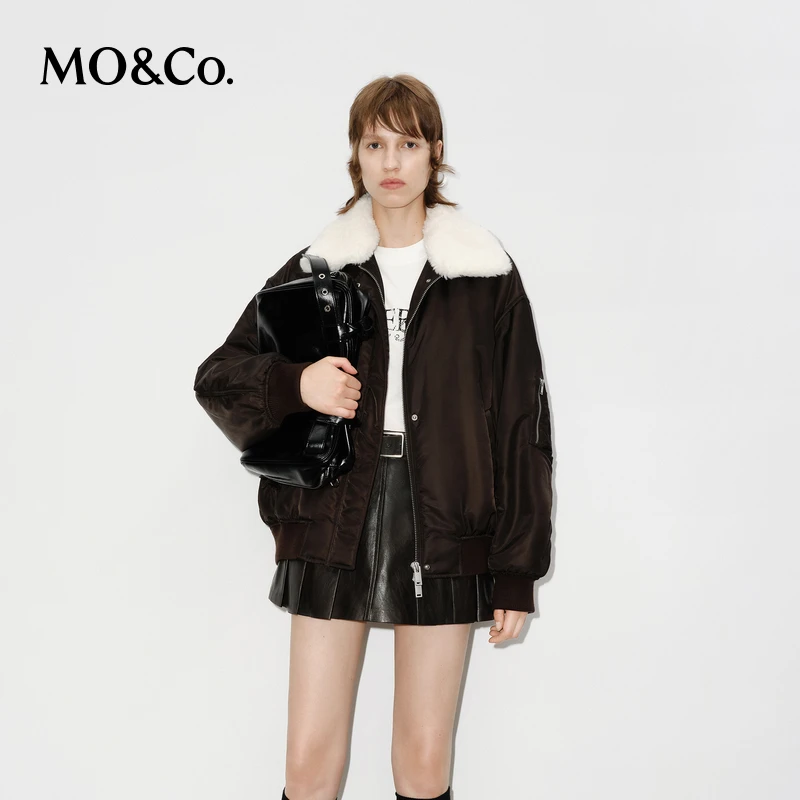 MOCO外套冬可拆卸毛领双开拉链短款飞行夹克MBD4COTT14