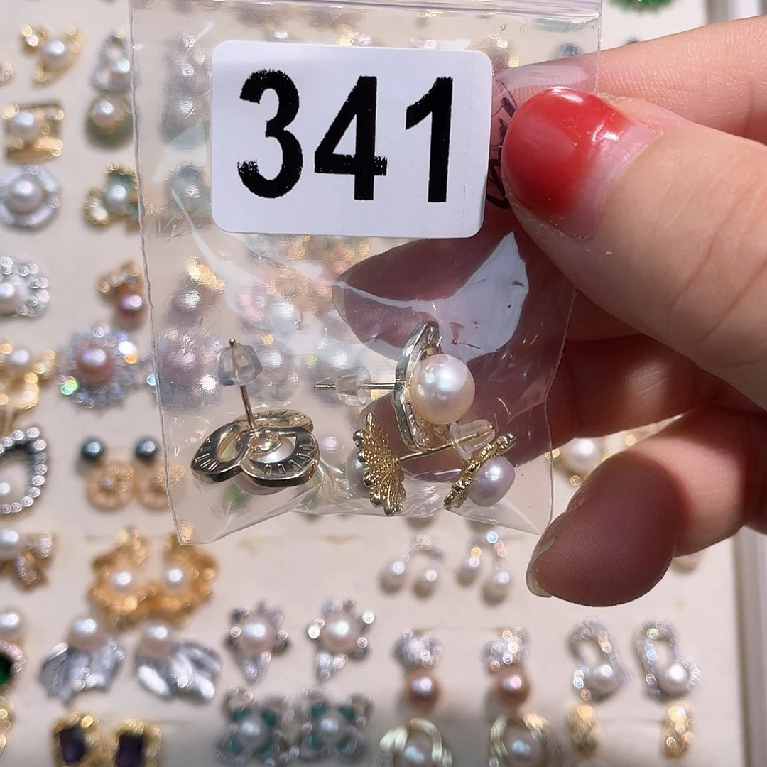 合金淡水珍珠耳饰绿*