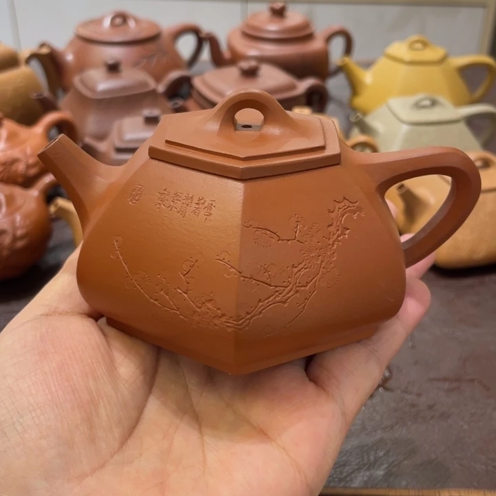 定***一紫砂茶壶六方石瓢40目赵庄朱泥