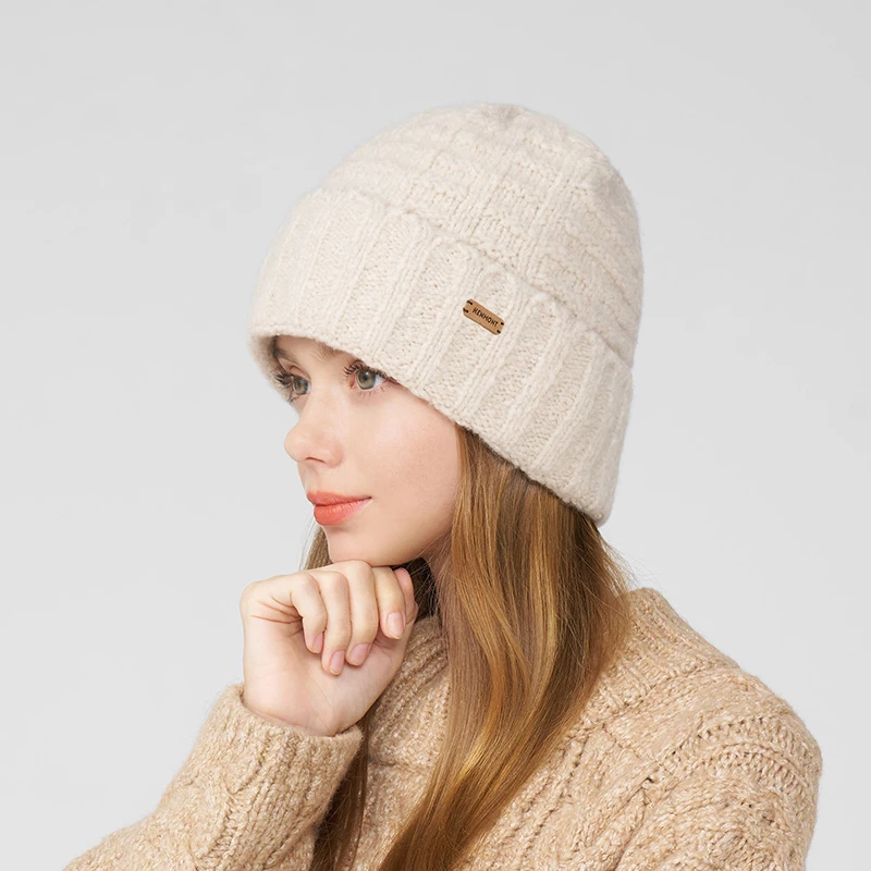 卡蒙肌理感高级感山羊绒亲肤透气保暖羊毛毛线帽女产后护额月子帽