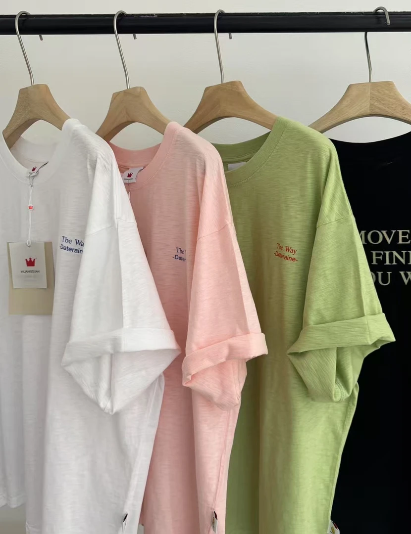 【蓝色字母】皇冠夏季新款字母印花宽松中长款大版短袖T恤上衣女