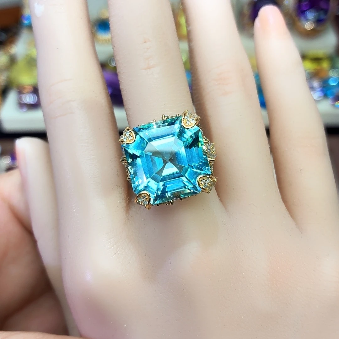 戒指托帕石银S925镶嵌