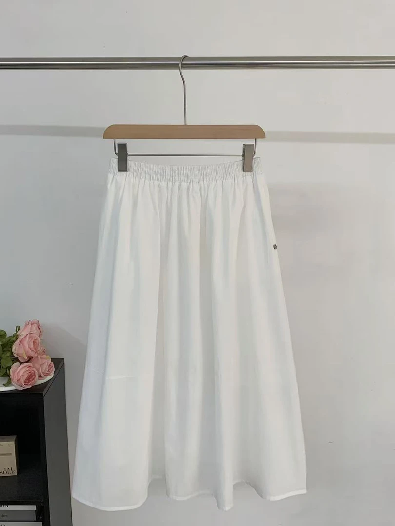 女士棉质白色半身裙有内衬不透裙长80cm