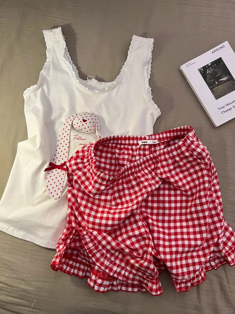 甜美可爱小玩偶蕾丝花边吊带短裤女2025春夏季新款韩系风居家套装