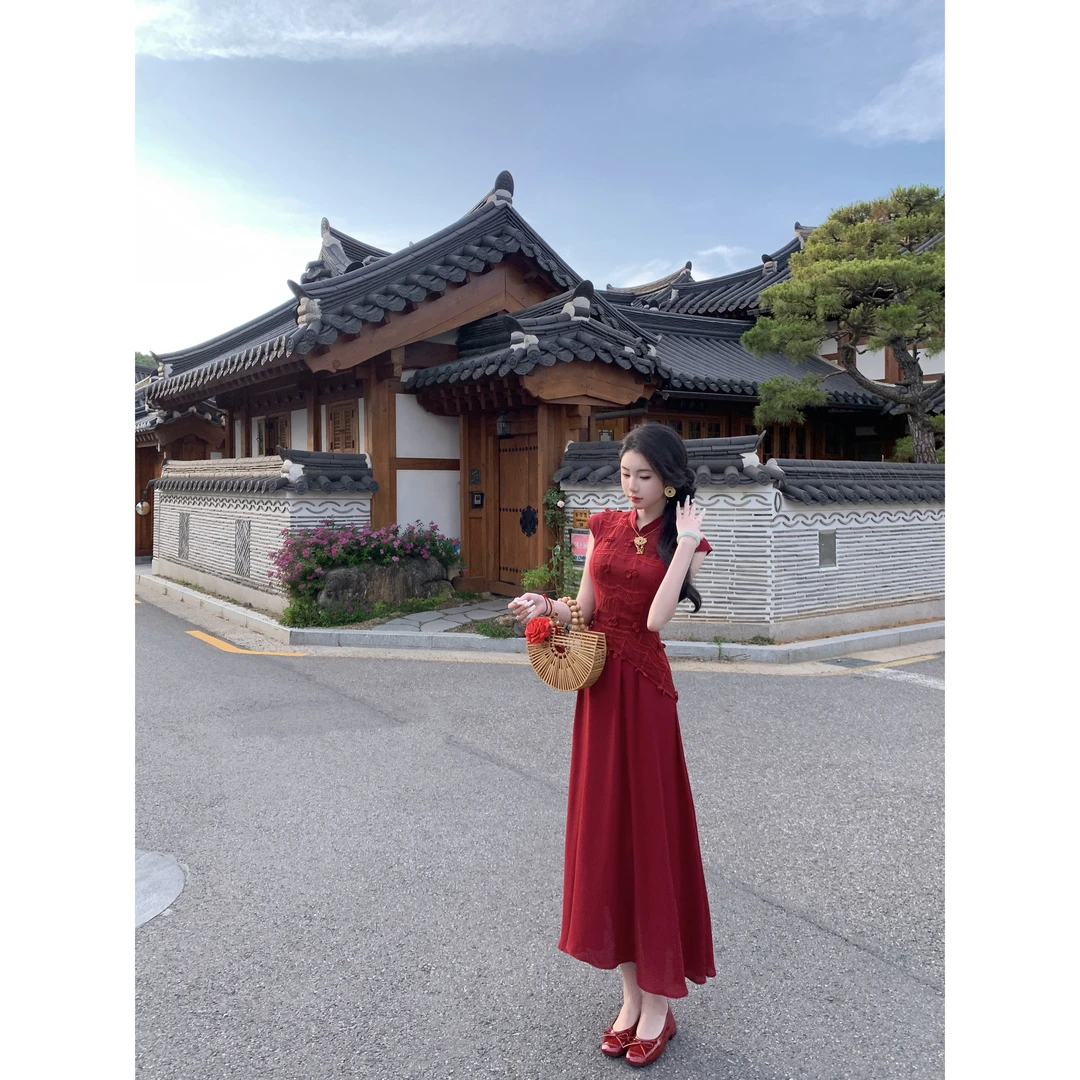 【雅乔定制】月桂 复古优雅气质收腰新中式连衣裙DYJJ-25050931