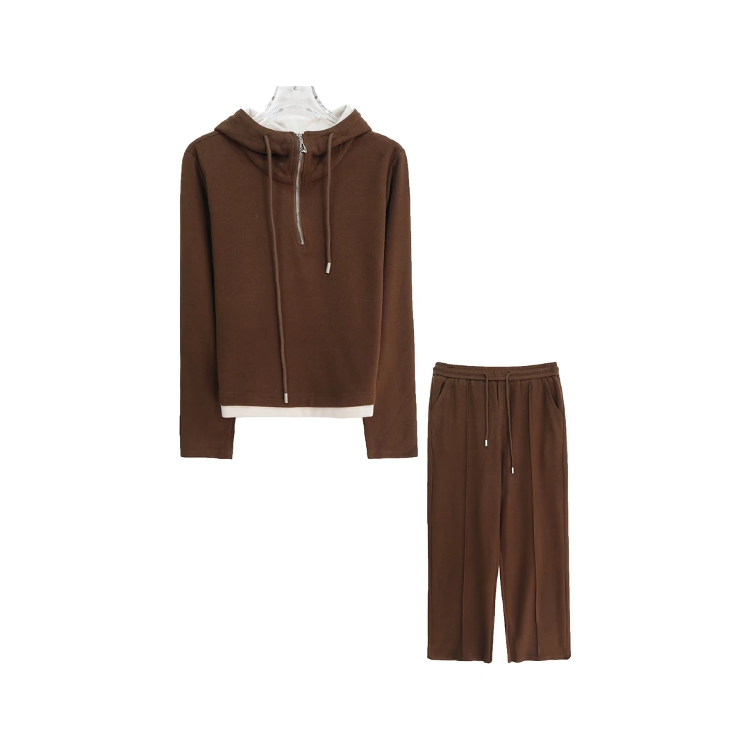 S简约韩版抽绳连帽卫衣休闲宽松阔腿裤套装S3575
